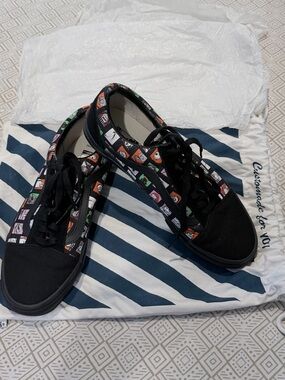 Vans unisex Black Canvas Sneakers with Colorful Cartoon-Print Trim